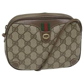 Gucci-GUCCI GG Supreme Web Sherry Line Shoulder Bag Red Beige 89 02 066 auth 61996-Red,Beige
