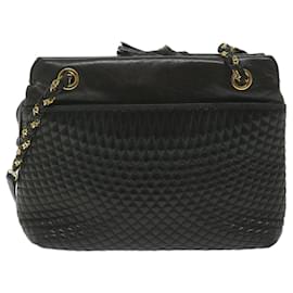 Bally-BALLY Matelasse Shoulder Bag Leather Black Auth ki3916-Black