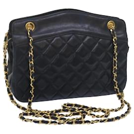 Chanel-CHANEL Matelasse Chain Shoulder Bag Lamb Skin Navy CC Auth ar11052-Navy blue