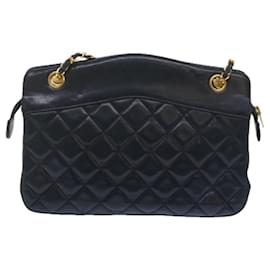 Chanel-CHANEL Matelasse Chain Shoulder Bag Lamb Skin Navy CC Auth ar11052-Navy blue