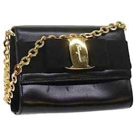 Salvatore Ferragamo-Salvatore Ferragamo Chain Shoulder Bag Leather Black Auth yk9918-Black