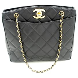 Chanel-Bolso de hombro con cadena grande CHANEL Caviar de cuero acolchado negro-Negro