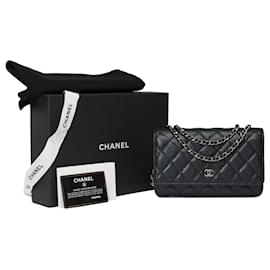 Chanel-Bolso Cartera con Cadena CHANEL en Cuero Negro - 101617-Negro