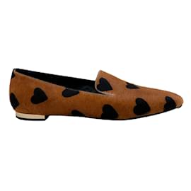 Autre Marque-Burberry Prorsum Brown Pony Flats with Black Hearts-Brown