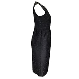 Autre Marque-Prada Black 2022 Logo Plaque Detail Rhinestone Embellished Sleeveless Silk Dress-Black