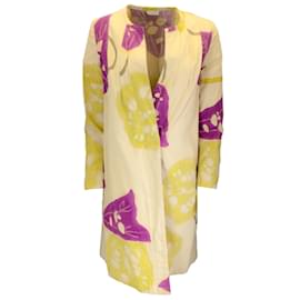 Autre Marque-Dries van Noten Tan / Manteau violet en soie et coton imprimés multicolores-Camel