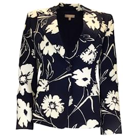Autre Marque-Michael Kors Collection Black / White Floral-Print Crepe Cady Tailored Jacket-Black