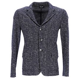 Giorgio Armani Boucle Single-Breasted Jacket in Navy Blue Virgin Wool Blue Navy blue