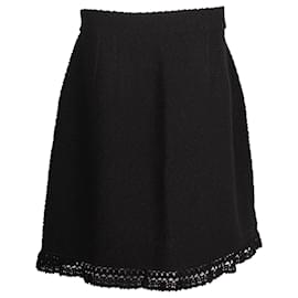 Dolce & Gabbana-Dolce & Gabbana Crochet-Trimmed Boucher Skirt in Black Wool-Black