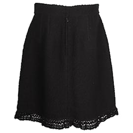 Dolce & Gabbana-Dolce & Gabbana Crochet-Trimmed Boucher Skirt in Black Wool-Black