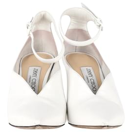 Jimmy Choo-Jimmy Choo Sonia 85 Pointed-Toe Ankle Strap Pumps in White Leather-White