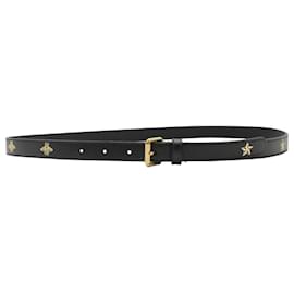 Gucci-Gucci Bee & Star Print Belt In Black Leather-Black