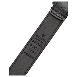 Gucci-Gucci Bee & Star Print Belt In Black Leather-Black