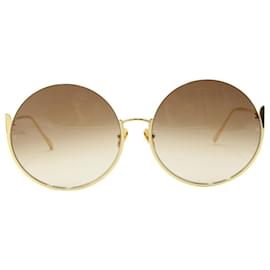 Linda Farrow-Linda Farrow Olivia Oversized Round Sunglasses in Gold Metal-Brown