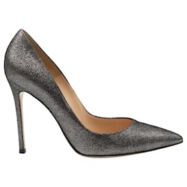 Gianvito Rossi-Gianvito Rossi Gianvito 105 Pointed Pumps in Silver Crackled Leather-Silvery,Metallic