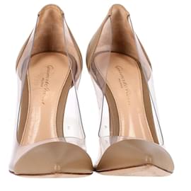 Gianvito Rossi-Gianvito Rossi Plexi 105 Pointed-Toe Pumps in Beige Leather and Clear PVC-Brown,Beige