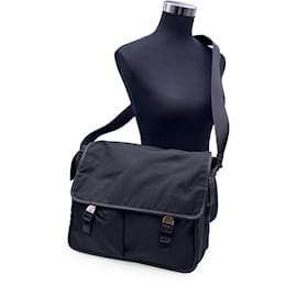 Prada-Black Nylon Canvas and Saffiano Leather Messenger Bag-Black