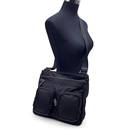 Prada-Black Nylon Canvas lined Pockets Crossbody Messenger Bag-Black
