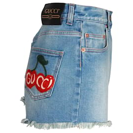 Gucci-Shorts Gucci Cereja em Jeans Azul-Azul