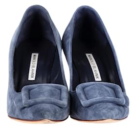 Manolo Blahnik-Zapatos de tacón con detalle de hebilla Manolo Blahnik Maysale en ante azul marino-Azul marino