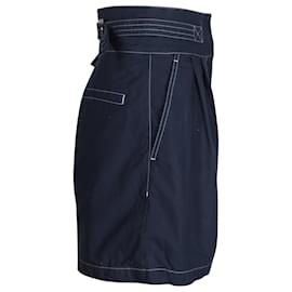 Loewe-Loewe Belted Casual Shorts in Navy Blue Cotton-Navy blue