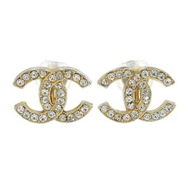 Chanel-CC Rhinestone Clip On Earrings-Golden