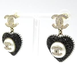 Chanel-Boucles d'oreilles pendantes avec strass CC-Noir