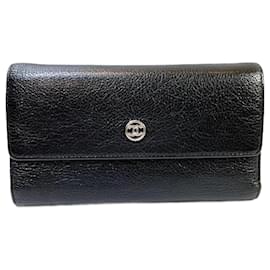 Chanel-Chanel CC Button Long Wallet  Leather Long Wallet A33922 in Good condition-Black