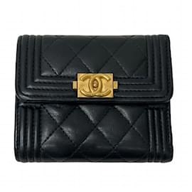 Chanel-Chanel CC Matelasse Boy Flap Wallet  Leather Short Wallet in Good condition-Black
