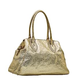 Fendi-Tragetasche aus Metallic-Leder mit Reißverschluss 8BN162-Golden