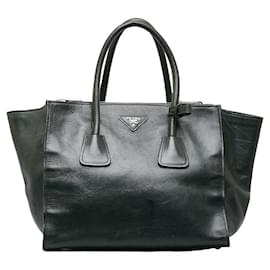 Prada-Prada Sac à main en cuir cabas à double poche en veau glacé moyen BN2619 en bon état-Vert