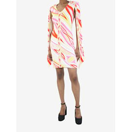 Emilio Pucci-Mehrfarbiges, ärmelloses, bedrucktes Kleid mit Bindekragen – Größe UK 8-Mehrfarben