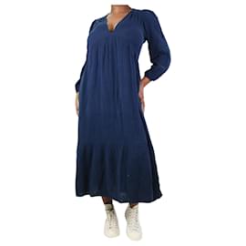 Autre Marque-Navy blue cotton v-neck dress - size L-Blue