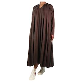Céline-Robe longue plissée en laine mélangée marron - taille UK 14-Marron