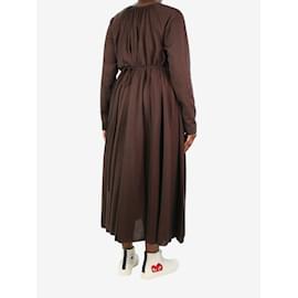 Céline-Vestido largo plisado de mezcla de lana marrón - talla UK 14-Castaño