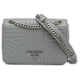 Prada Bolsa Pequena com Diagrama de Impuntura de Bezerro Cinza Cinza