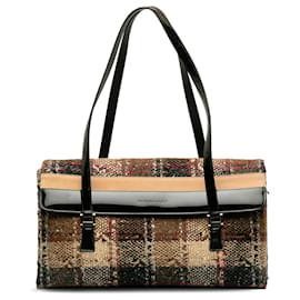 Burberry-Burberry Sac à bandoulière en tweed à carreaux marron-Marron