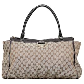 Gucci-Sac cabas à anneau en D Abbey en toile GG marron Gucci-Marron,Marron foncé