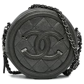 Chanel-Chanel Bolsa Crossbody Filigrana Cinza Caviar CC-Cinza