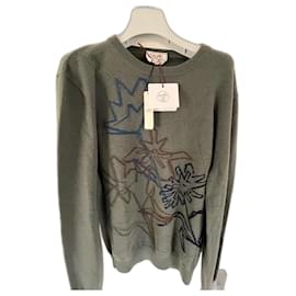 Hermès-Hermès graffiti flower sweater-Khaki