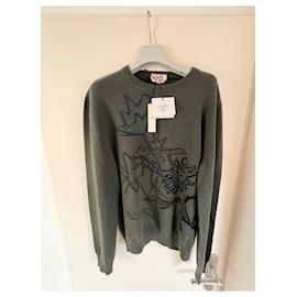 Hermès-Hermès graffiti flower sweater-Khaki