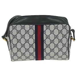 Gucci-GUCCI GG Supreme Sherry Line Shoulder Bag Red Navy 56 02 004 auth 61931-Red,Navy blue