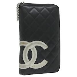 Chanel-CHANEL Cambon Line Long Wallet Leather Black CC Auth ep2604-Black