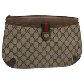 Gucci-GUCCI GG Supreme Web Sherry Line Clutch Bag Beige Red Green 39 02 026 auth 60306-Red,Beige,Green