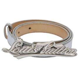 Louis Vuitton-LOUIS VUITTON Ceinture narrow Belt Leather 36.2"" Silver LV Auth tb993-Silvery
