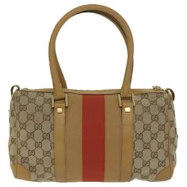 Gucci-GUCCI GG Canvas Sherry Line Hand Bag Beige Red Brown 000 0851 auth 61421-Brown,Red,Beige