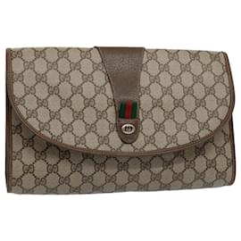 Gucci-GUCCI GG Supreme Web Sherry Line Clutch Bag Beige Red 156 01 031 Auth ki3943-Red,Beige