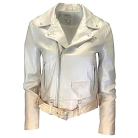 Autre Marque-IRO Silver / Gold Metallic Ombre Effect Moto Zip Lambskin Leather Calum Jacket-Silvery