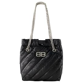 Balenciaga-Crush S Shopper Bag - Balenciaga - Leather - Black-Black