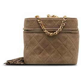 Chanel-Chanel Brown Suede Quilted Vanity Bag-Brown